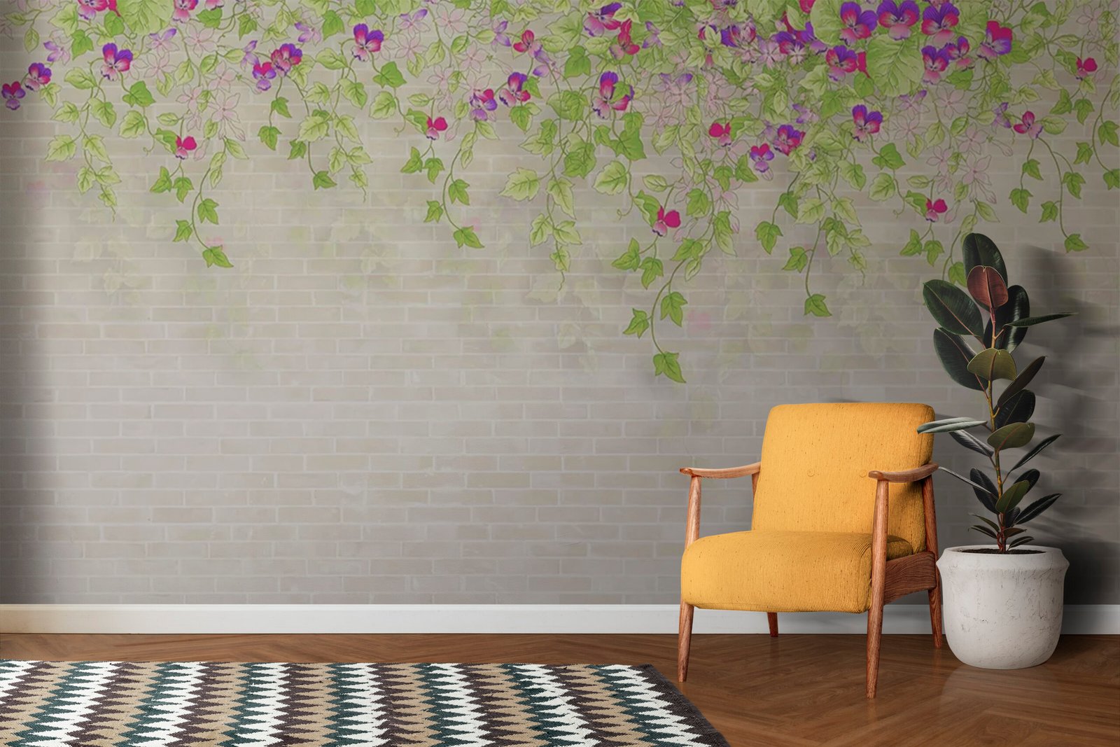 Retro wall mockup psd living room interior design